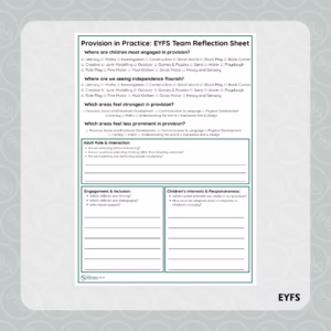 Provision in Practice: EYFS Team Reflection Sheet