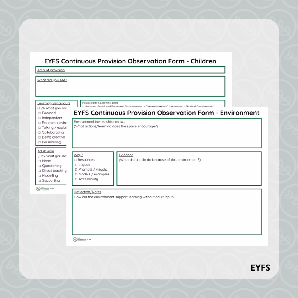 EYFS Continuous Provision Observation Forms