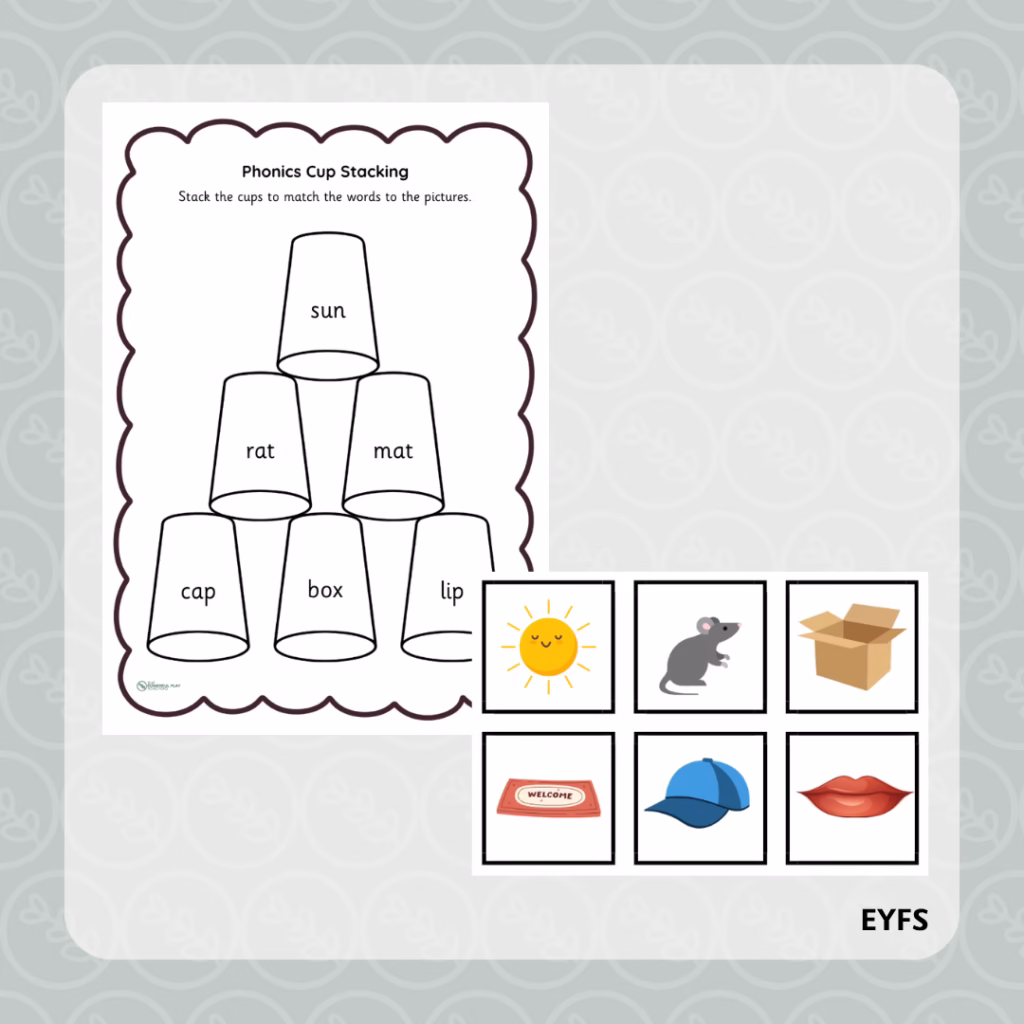 CVC Word Cup Stacking Phonics Game