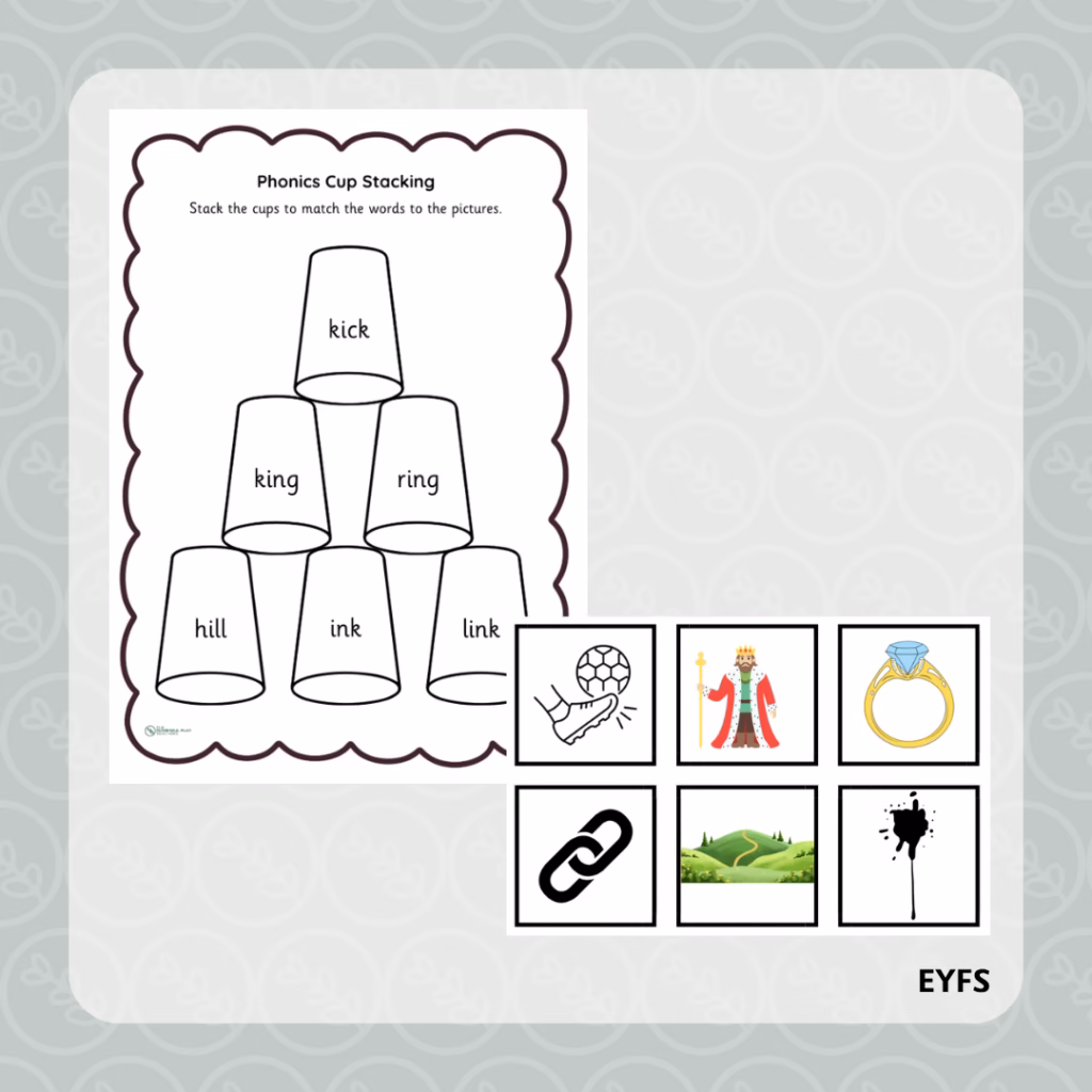 Phase 2 Word Cup Stacking Phonics Game