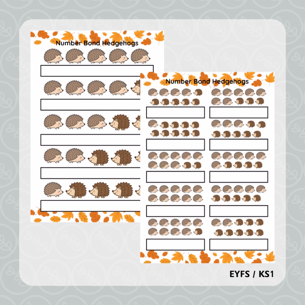 Hedgehog Themed Number Bonds to 5 and 10