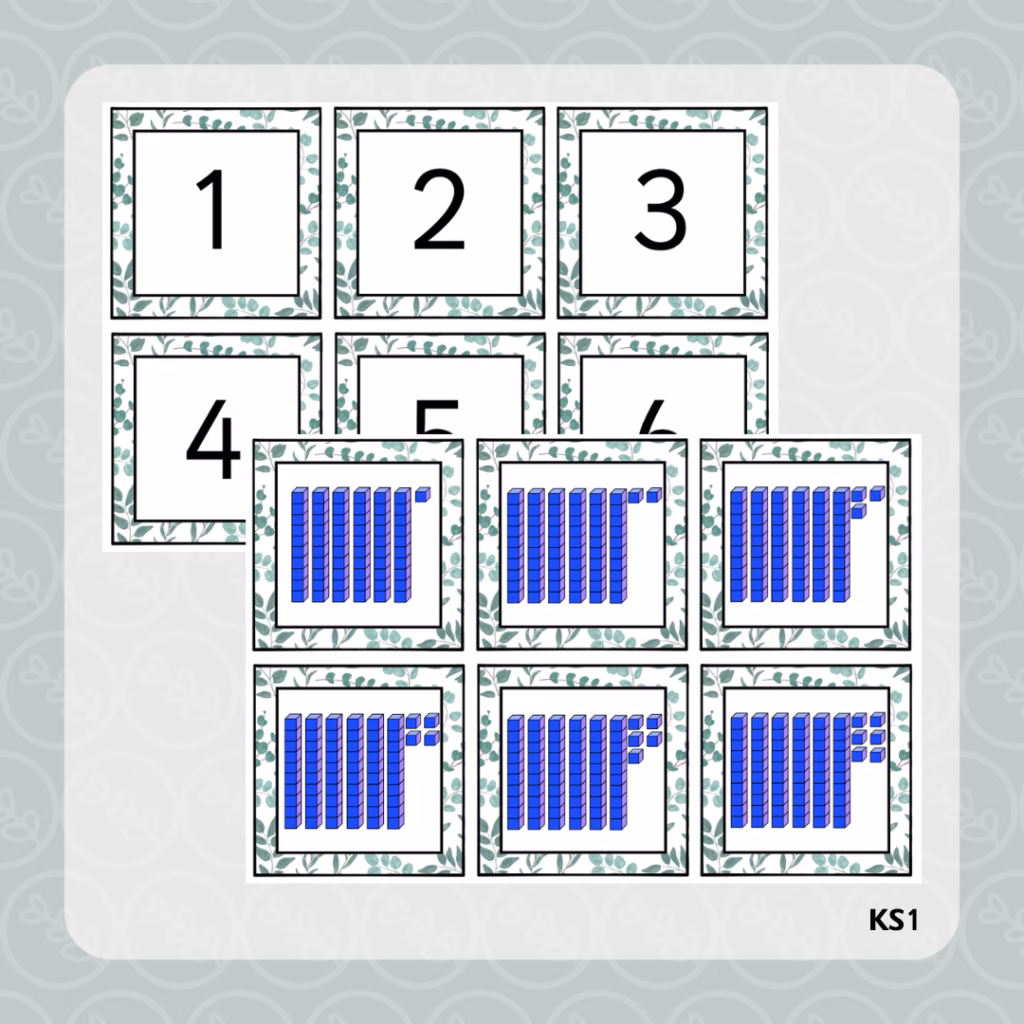1-100 Botanical Base Ten Matching Cards